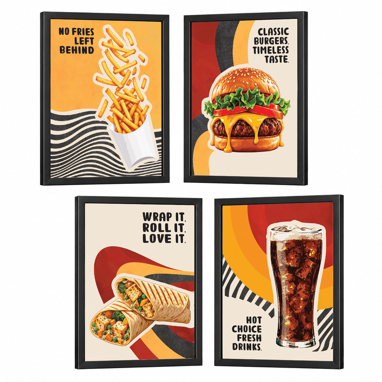 Restaurant Burger fries Roll Drink Food (Set of 4)