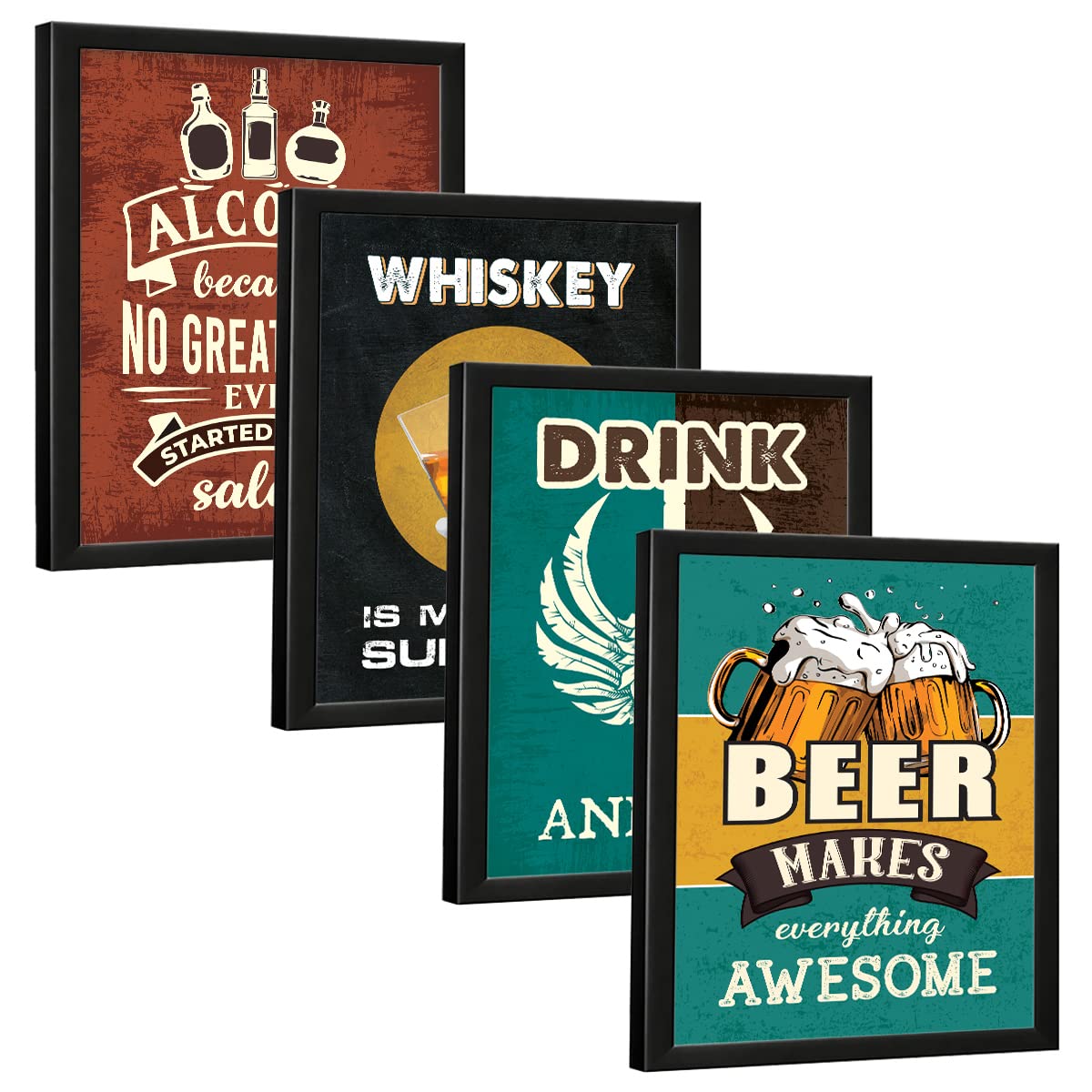 Bar, Alcohol, Whisky, Vodka Beer (Set of 4)