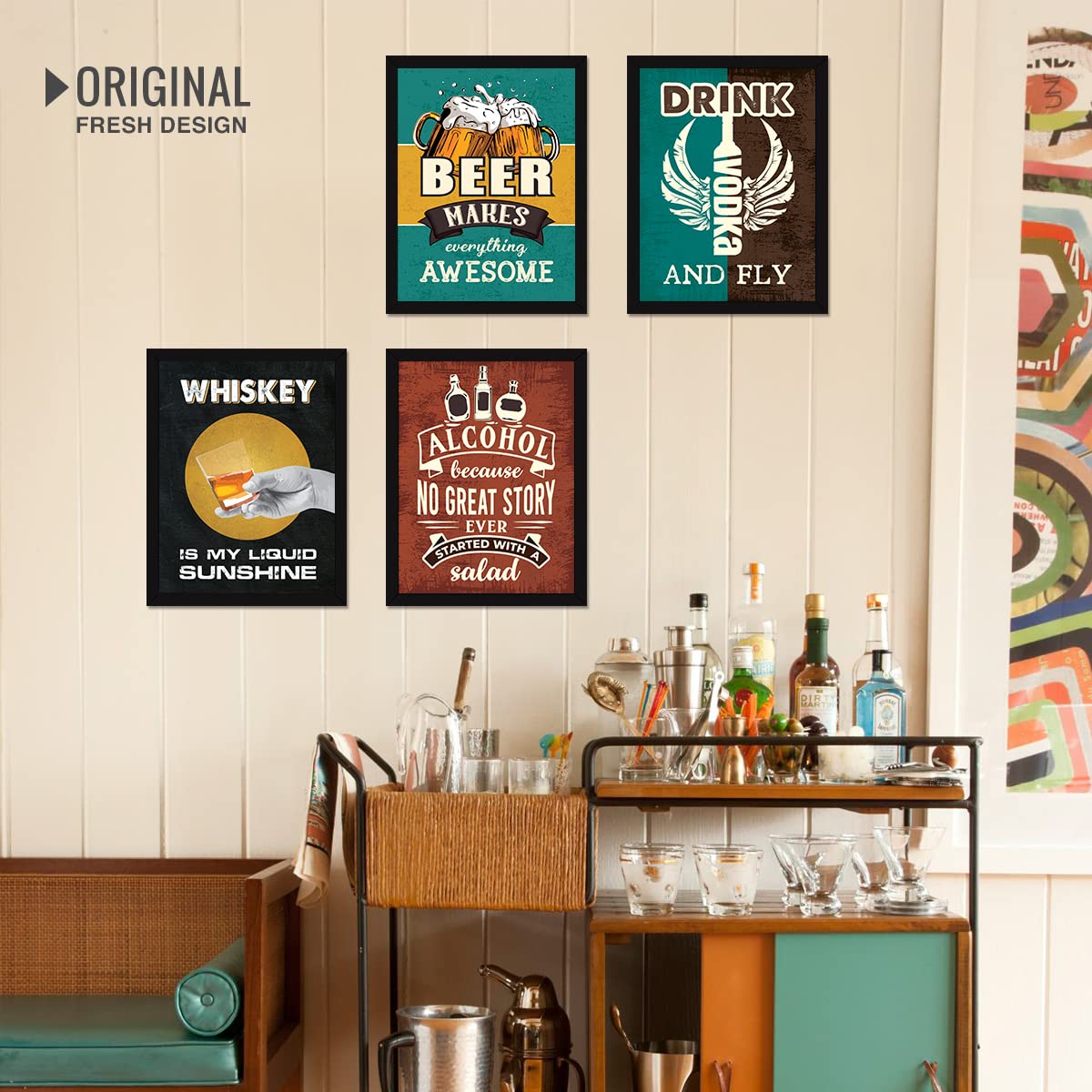 Bar, Alcohol, Whisky, Vodka Beer (Set of 4)