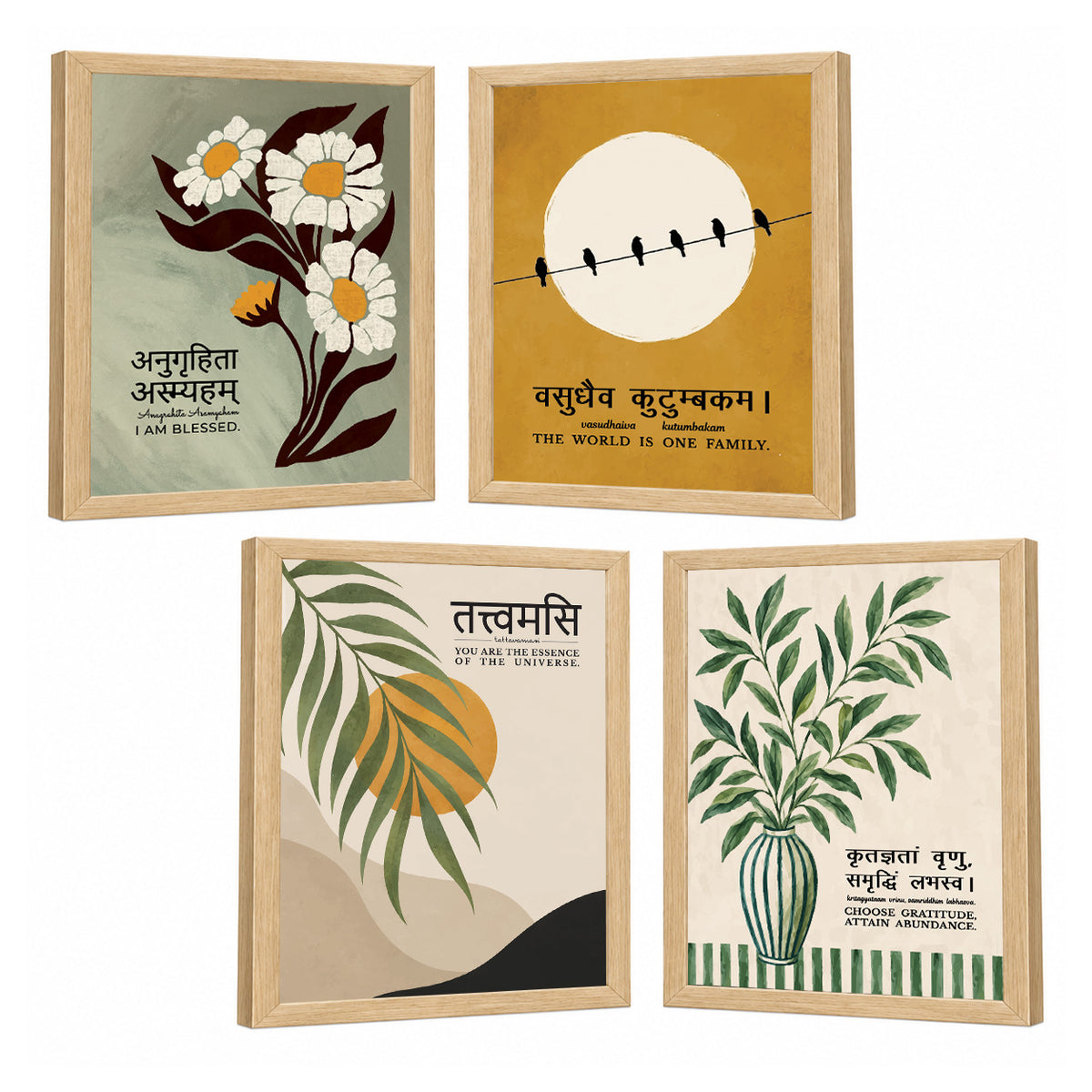 Unique concept Family and Home  Wall Decor Painting - Gita, Upanishad, Sanskrit Hindi Art decoration item for living room (Set of 4)