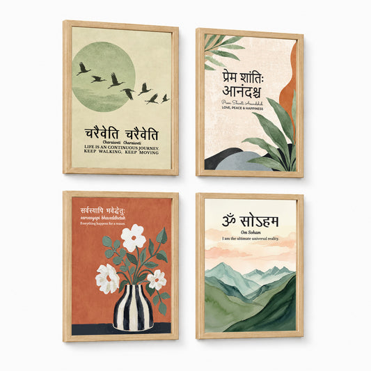 Family Home Gita Upanishad Sanskrit Hindi Wall Decor (Set of 4)