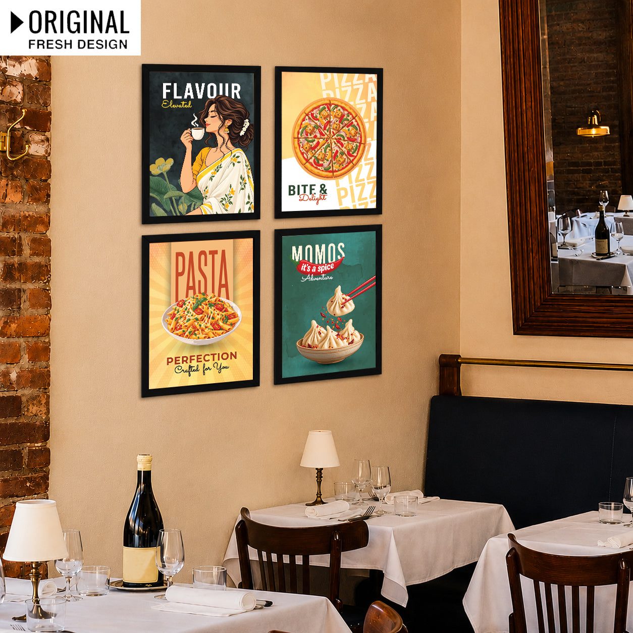 Restaurant Pizza  Pasta Momos Food (Set of 4)