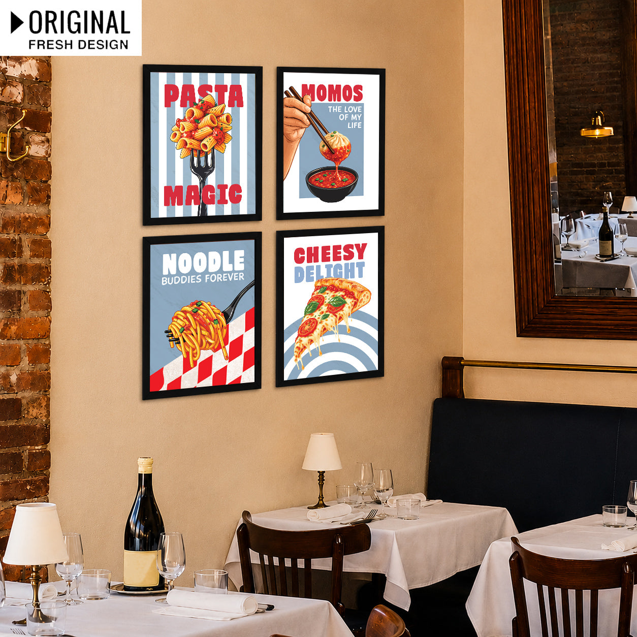 Restaurant Pizza Noodles Pasta Momos Food (Set of 4)