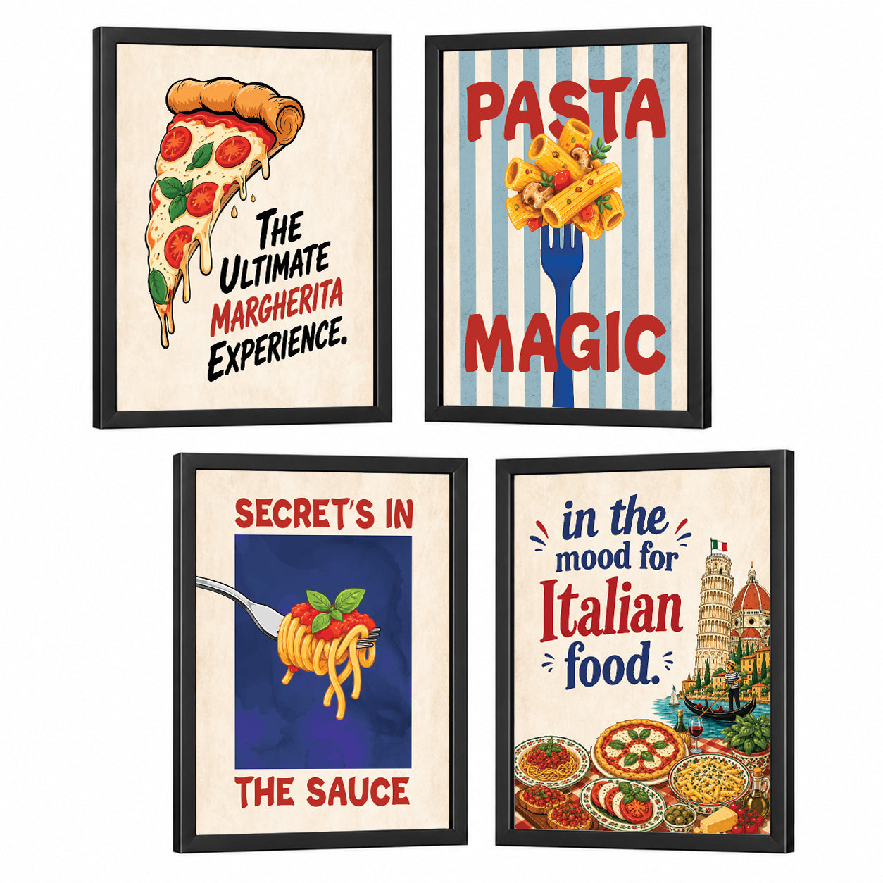 Restaurant Pizza Pasta Italian  Food (Set of 4)