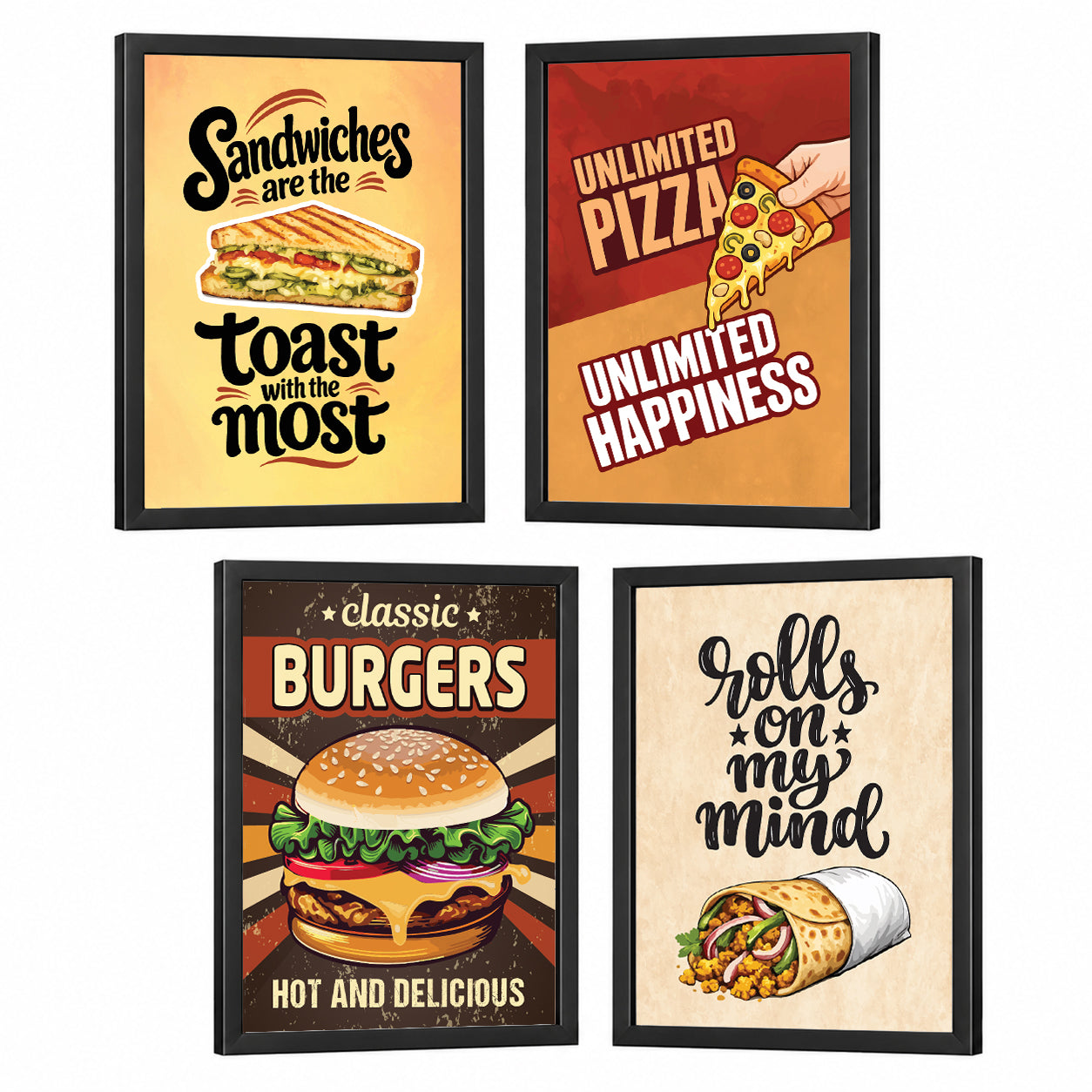 Restaurant Pizza Burger  Sandwich Roll Food (Set of 4)