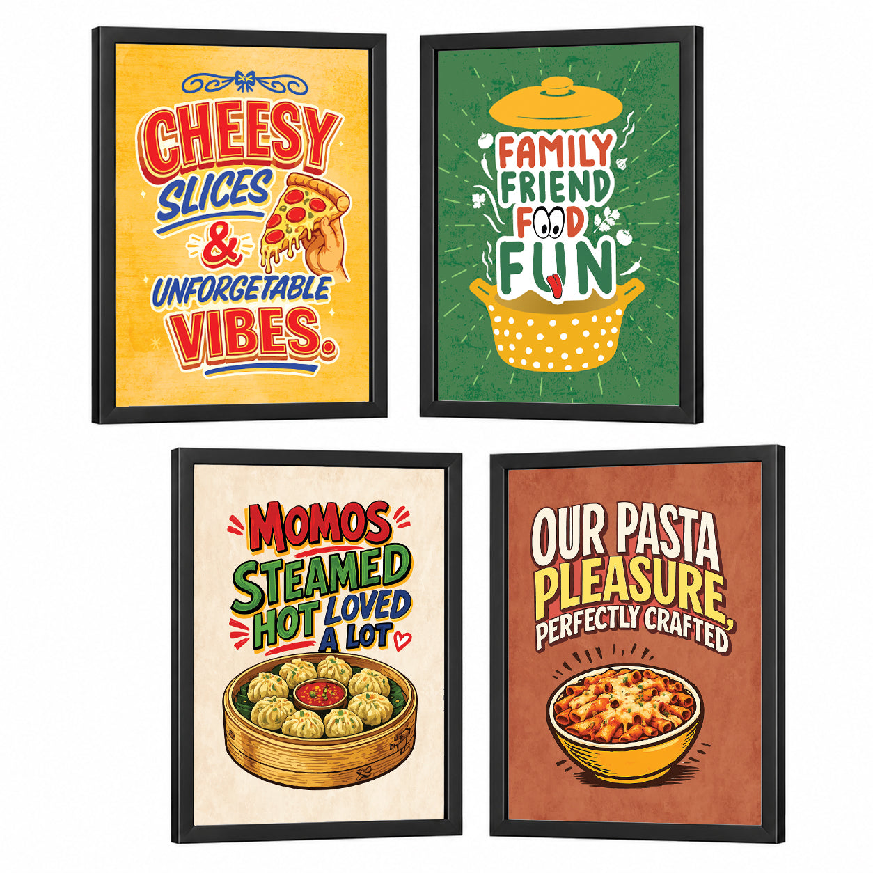 Restaurant Pizza Pasta Momos Food (Set of 4)