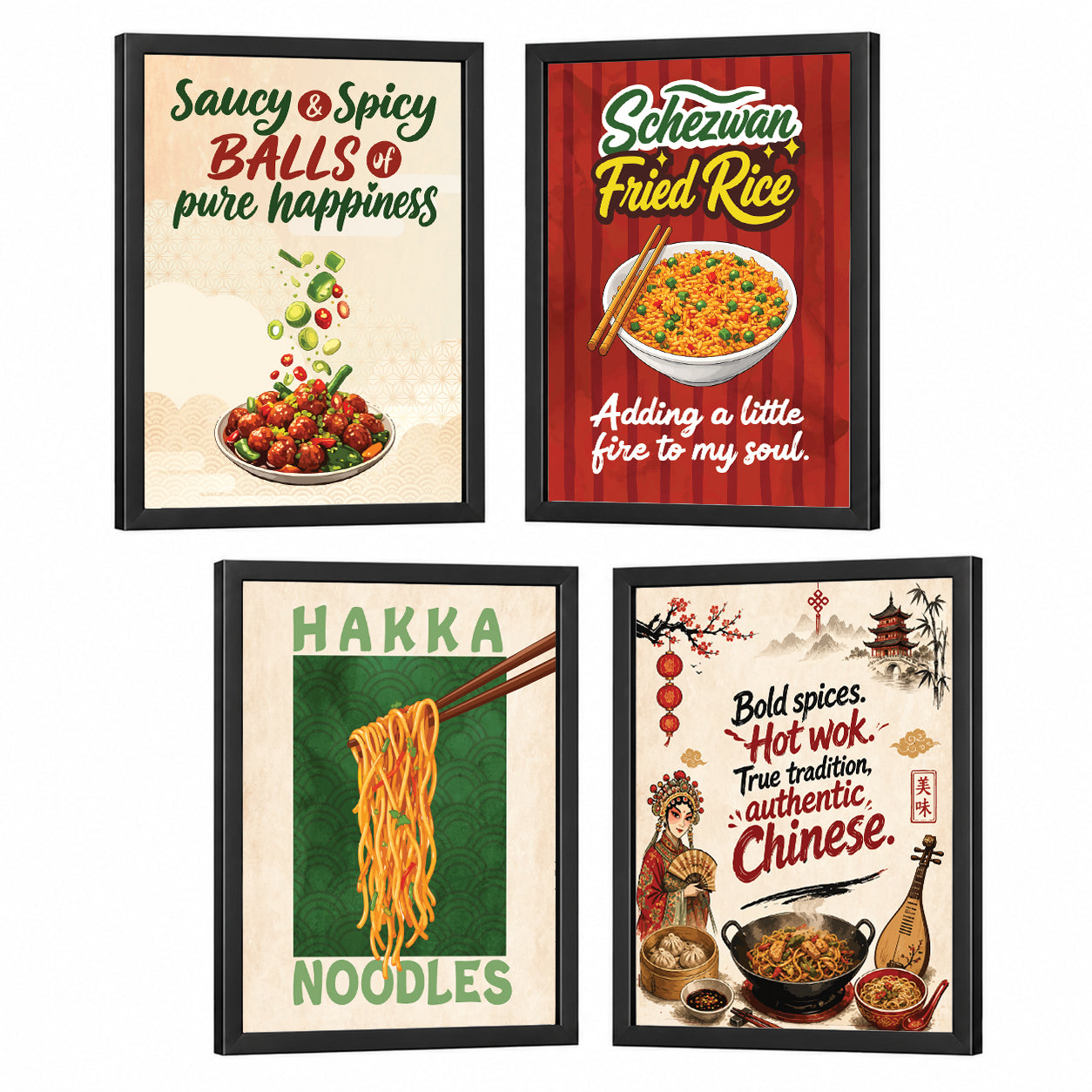 Restaurant manchurian Hakka Noodles Fried Rice Chanese Food (Set of 4)