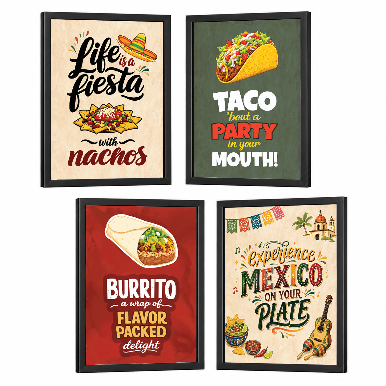 Restaurant Nacho taco Burrito Mexican Food (Set of 4)