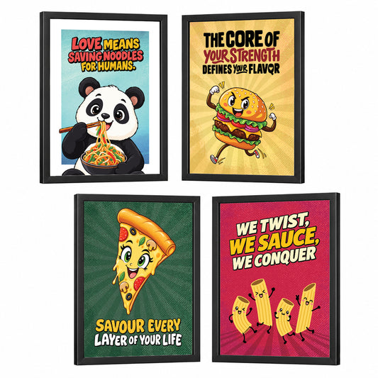 Restaurant Pizza Burger  Pasta Noodles Food Funny Quotes (Set of 4)