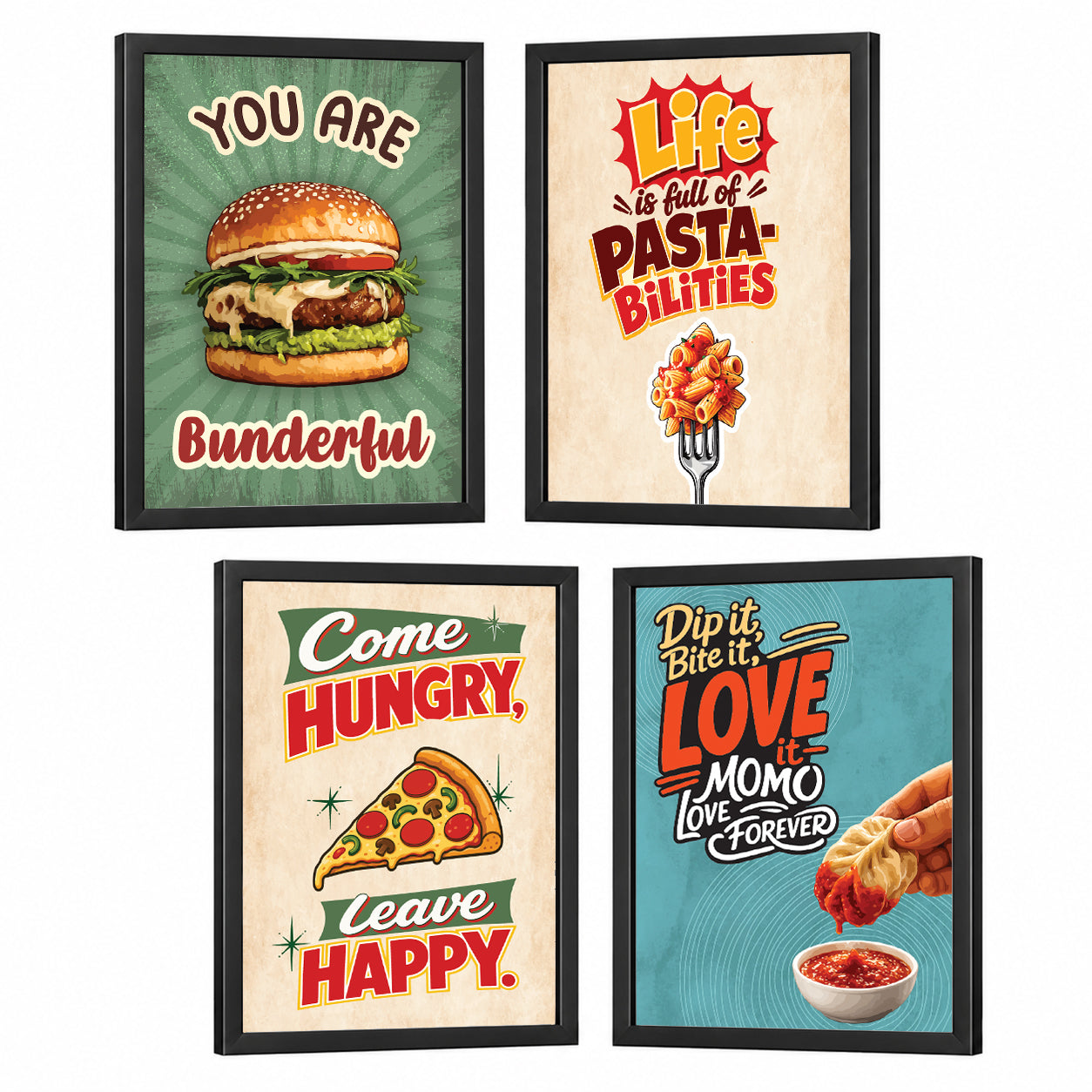 Restaurant Pizza Burger  Pasta Momos Food (Set of 4)