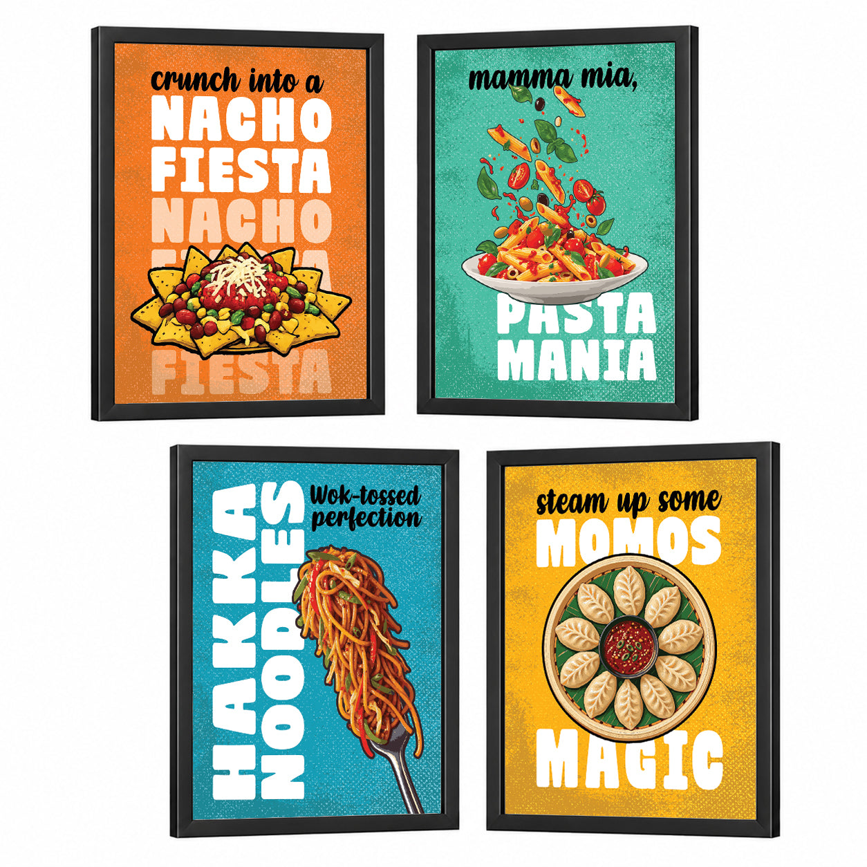Restaurant Hakka Noodles Pasta Nacho Momos Food (Set of 4)
