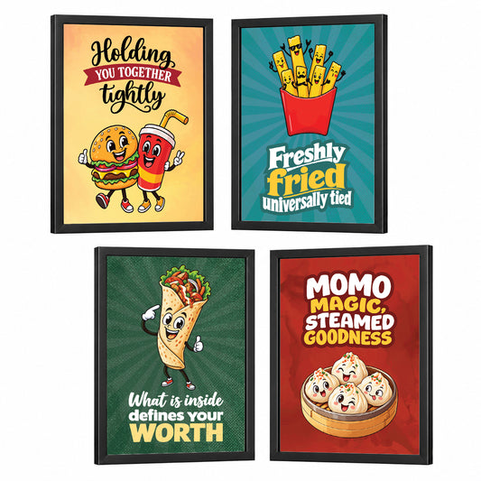 Restaurant Burger fries Roll Drink Momos Food Funny Quotes (Set of 4)