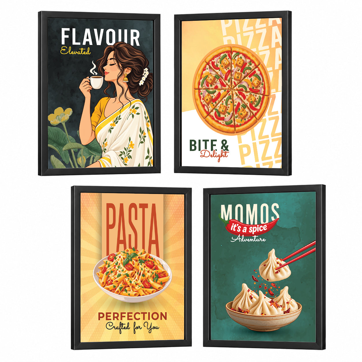 Restaurant Pizza  Pasta Momos Food (Set of 4)