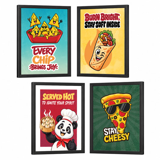 Restaurant Pizza Rolls Nacho Momos Food Funny Quotes (Set of 4)