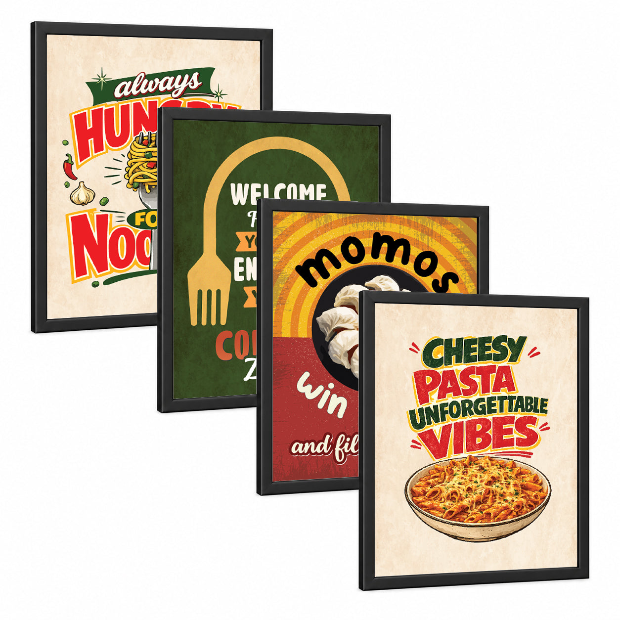 Restaurant Noodles Pasta Momos Food (Set of 4)