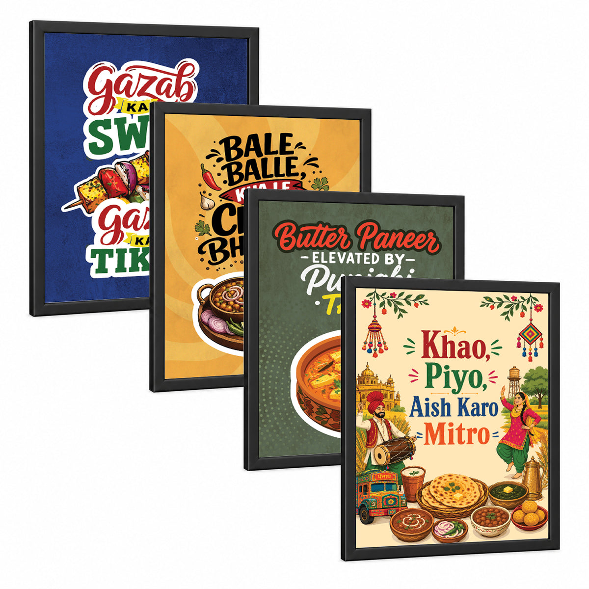 Restaurant Panjabi Chole Bhature Tikka Tadka Food (Set of 4)