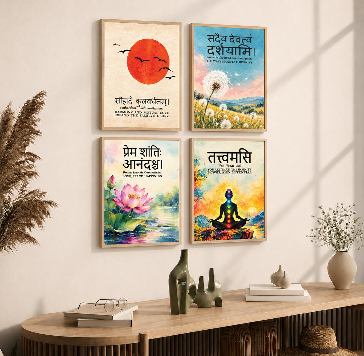 Family Home Gita Upanishad Sanskrit Hindi Wall Decor (Set of 4)