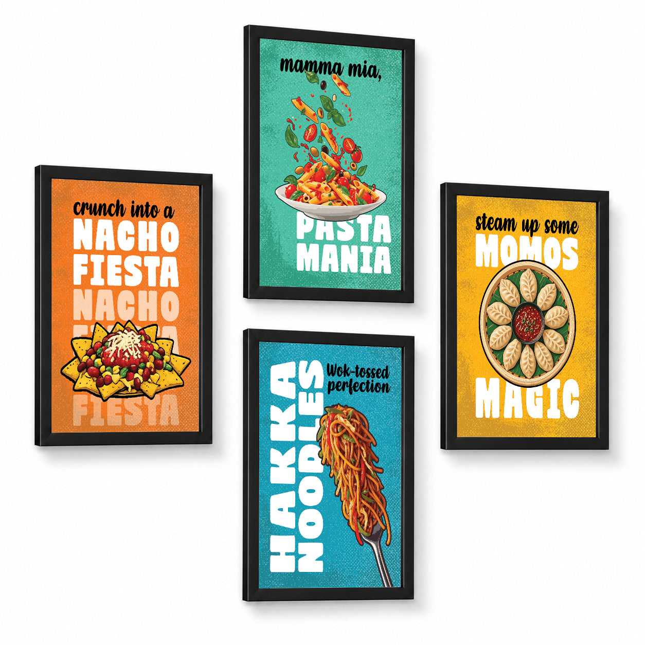 Restaurant Hakka Noodles Pasta Nacho Momos Food (Set of 4)