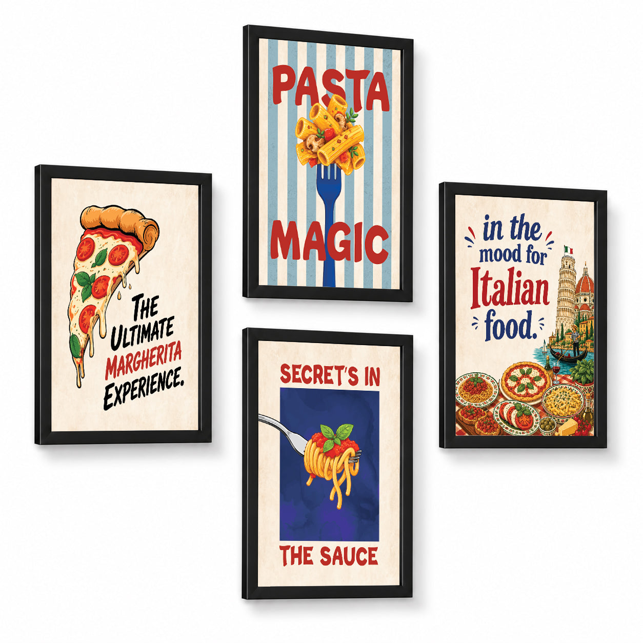 Restaurant Pizza Pasta Italian  Food (Set of 4)
