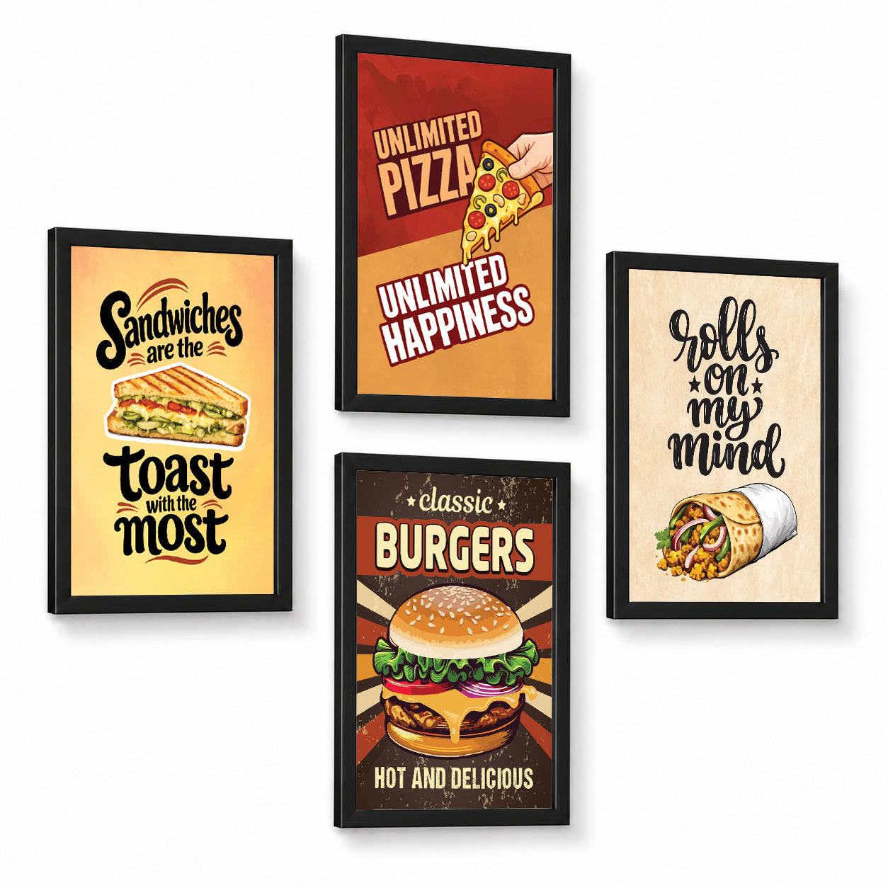 Restaurant Pizza Burger  Sandwich Roll Food (Set of 4)