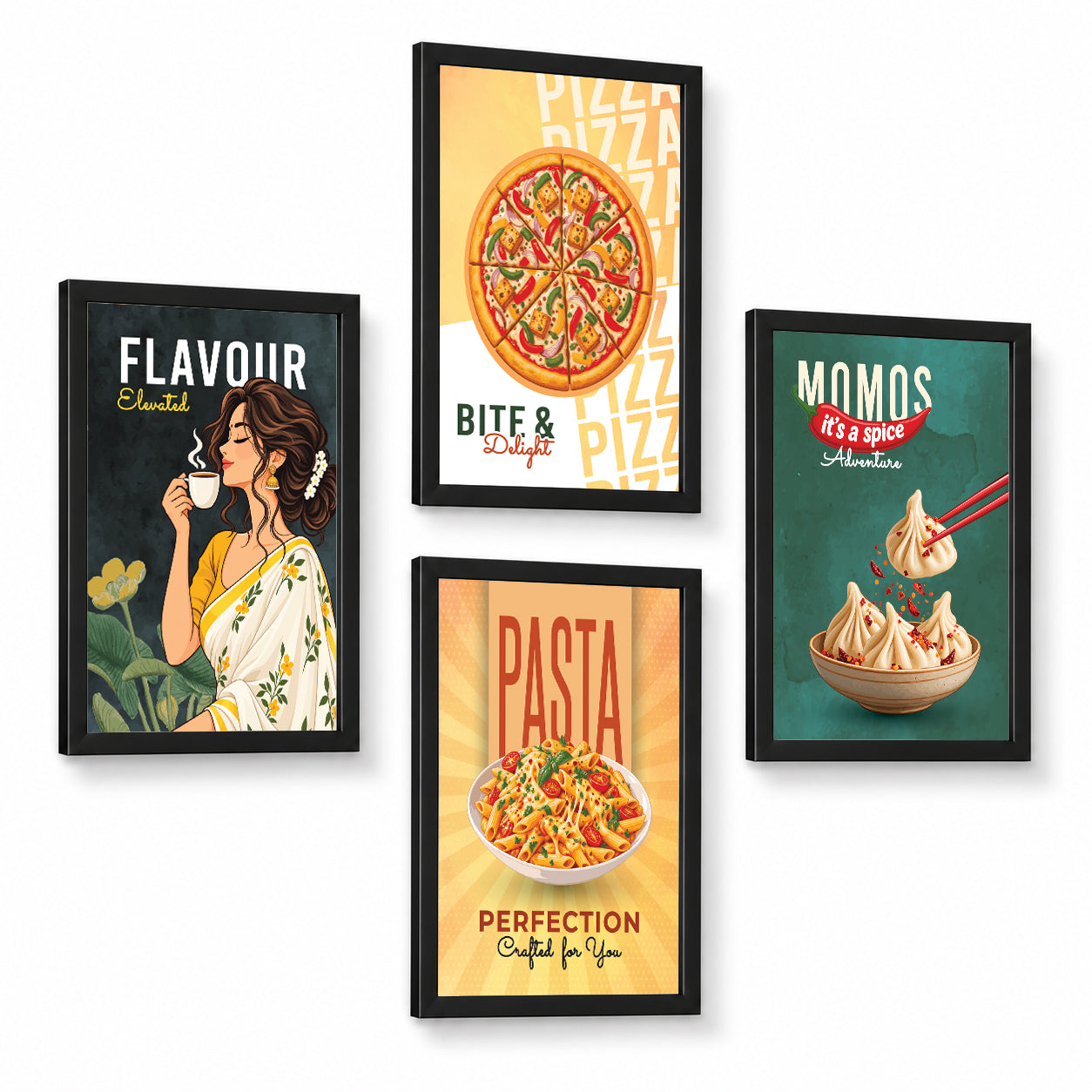 Restaurant Pizza  Pasta Momos Food (Set of 4)