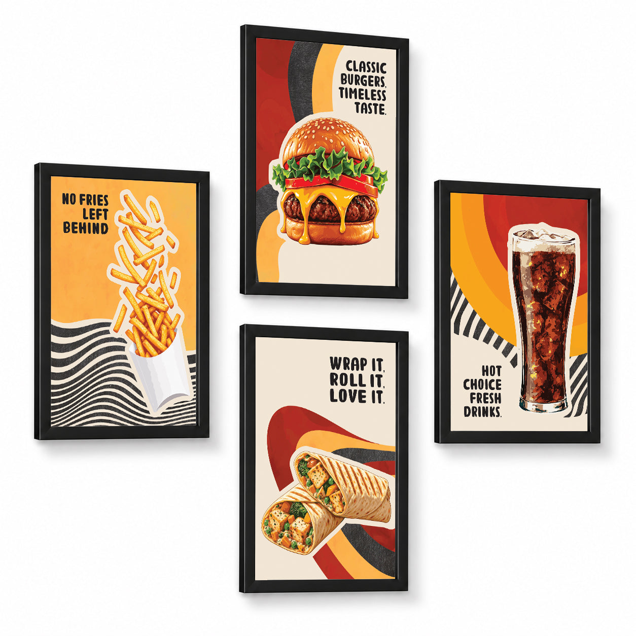 Restaurant Burger fries Roll Drink Food (Set of 4)
