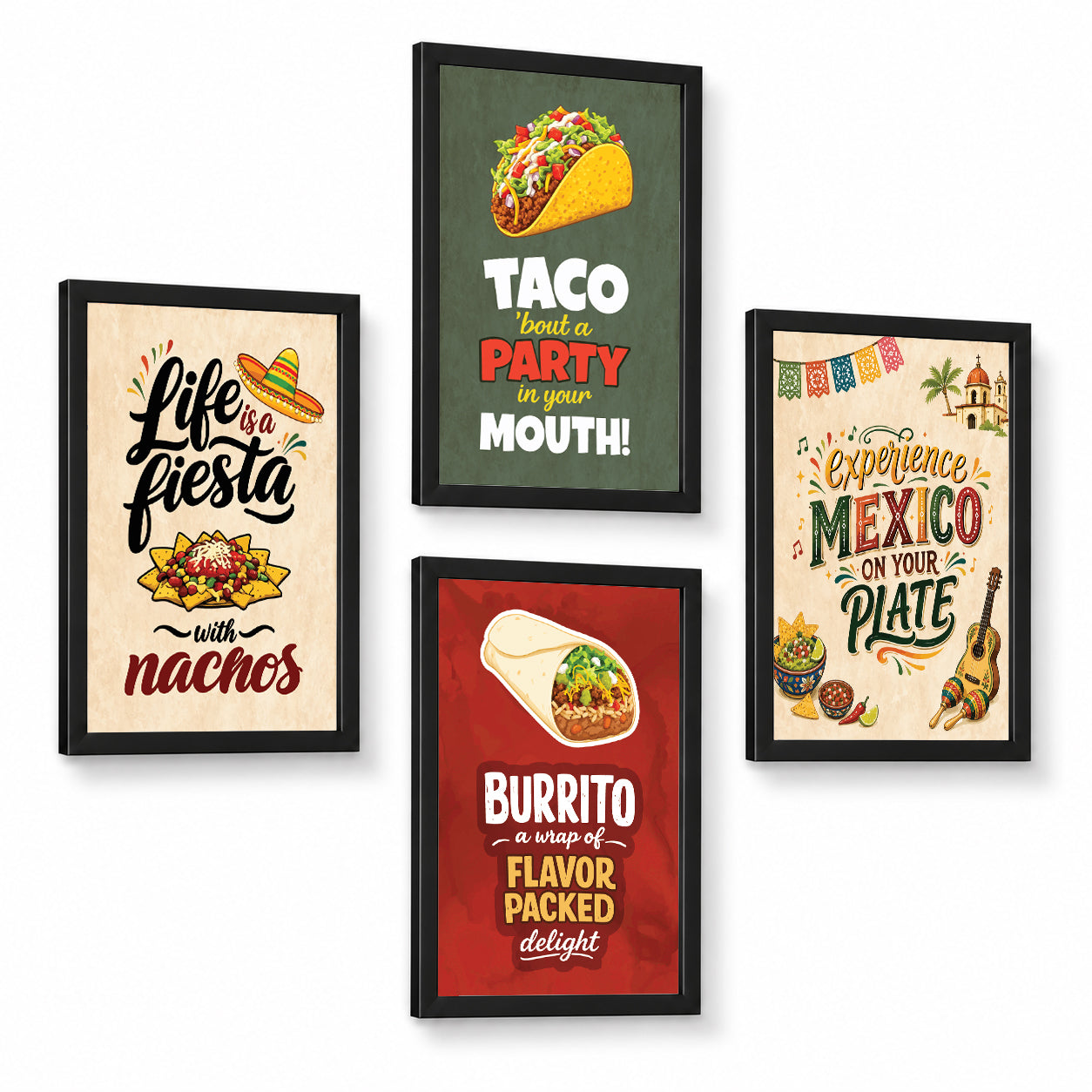 Restaurant Nacho taco Burrito Mexican Food (Set of 4)