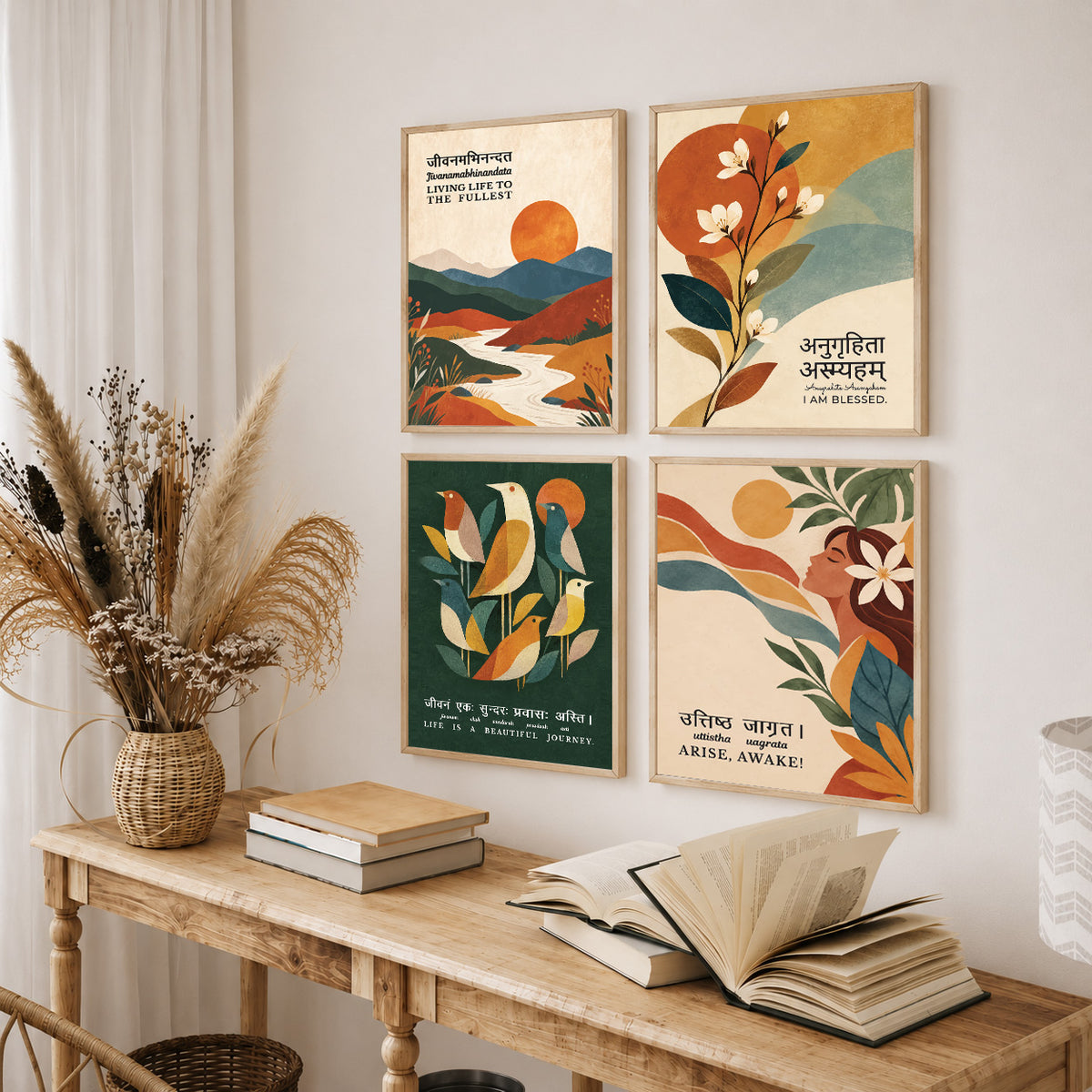 Unique concept Family and Home  Wall Decor Painting - Gita, Upanishad, Sanskrit Hindi Art decoration item for living room (Set of 4)
