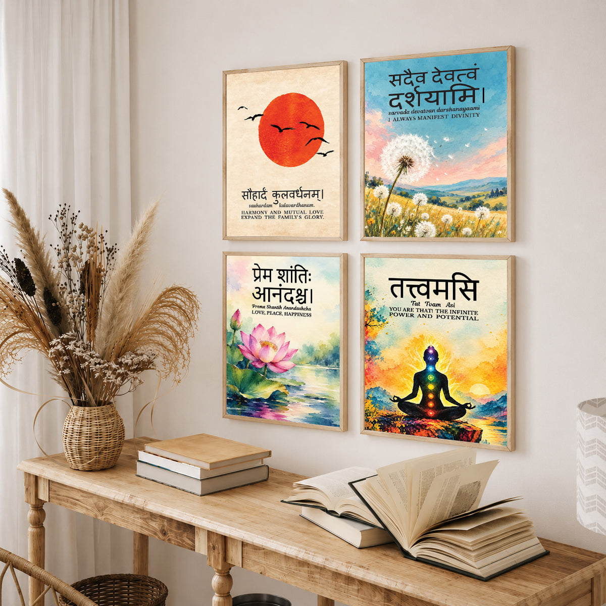 Family Home Gita Upanishad Sanskrit Hindi Wall Decor (Set of 4)