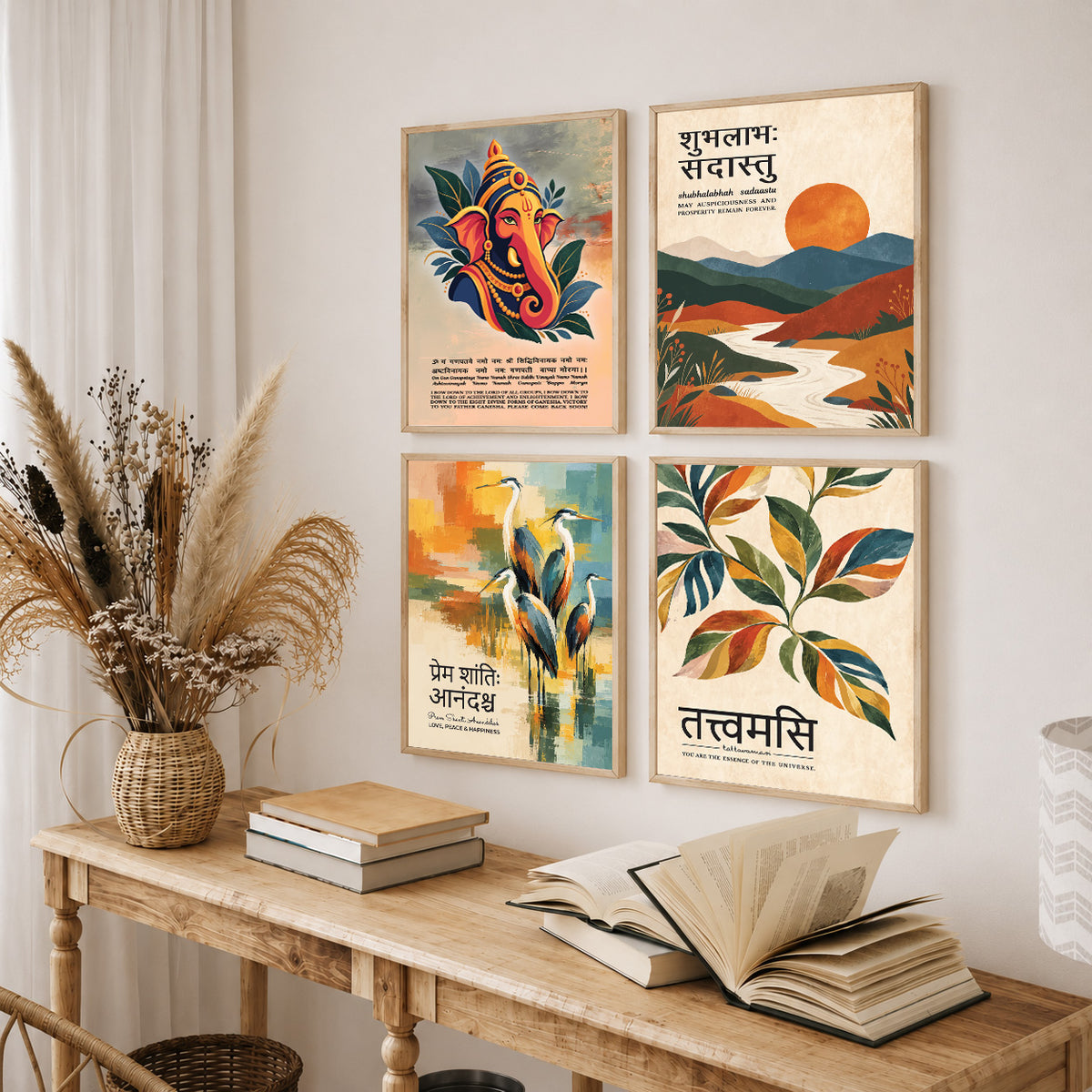 Unique concept Family and Home  Wall Decor Painting - Gita, Upanishad, Sanskrit Hindi Art decoration item for living room (Set of 4)