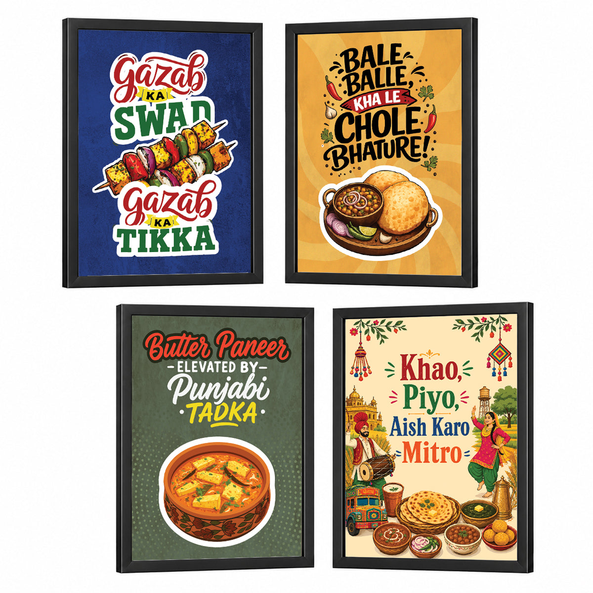 Restaurant Panjabi Chole Bhature Tikka Tadka Food (Set of 4)