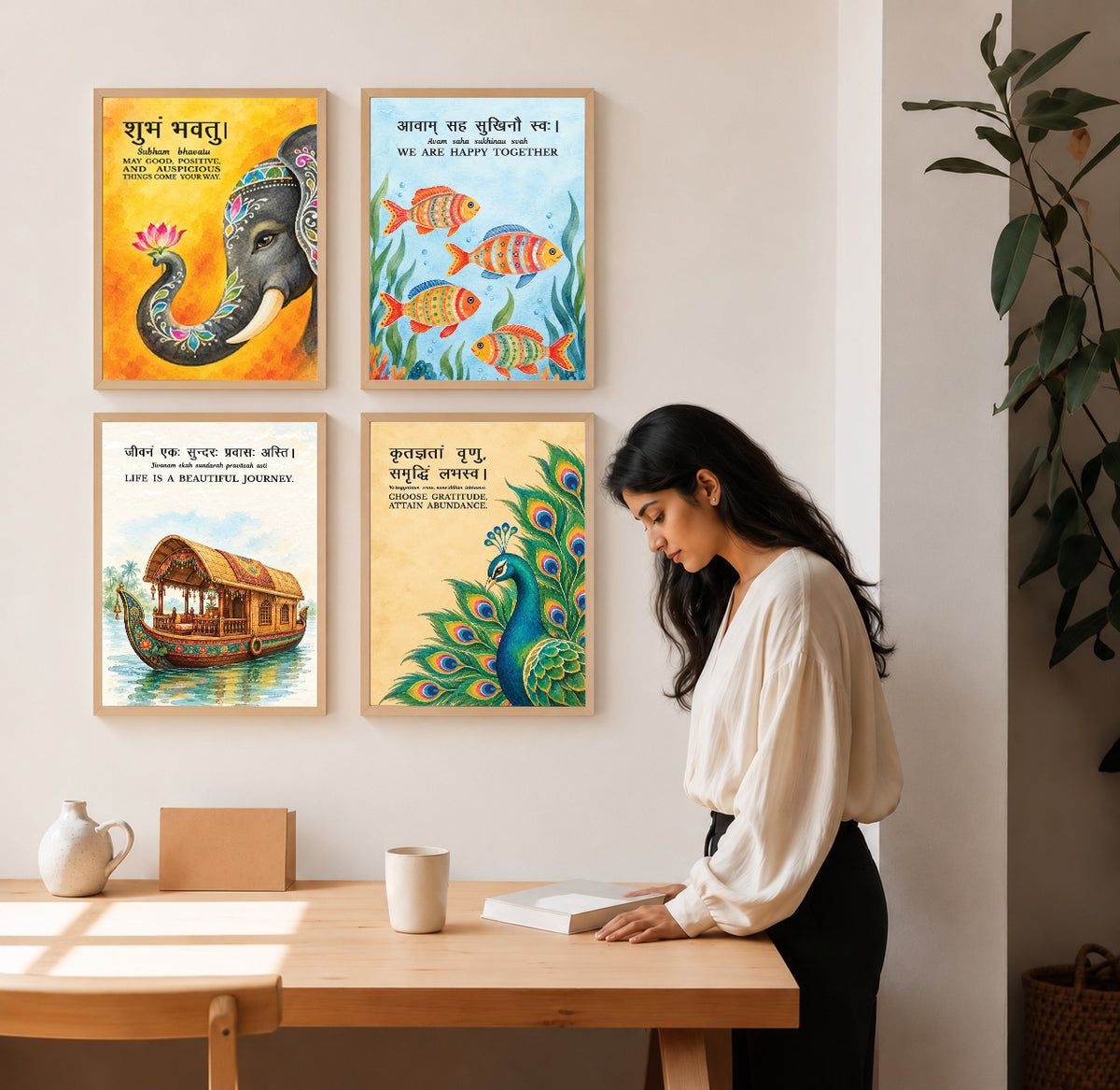 Family Home Gita Upanishad Sanskrit Hindi Wall Decor (Set of 4)