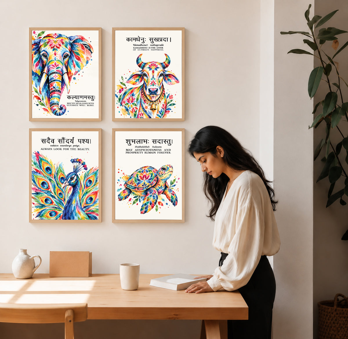 Family Home Gita Upanishad Sanskrit Hindi Wall Decor (Set of 4)