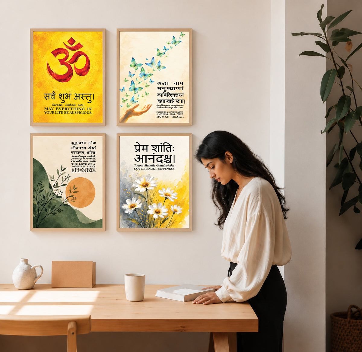 Family Home Gita Upanishad Sanskrit Hindi Wall Decor (Set of 4)
