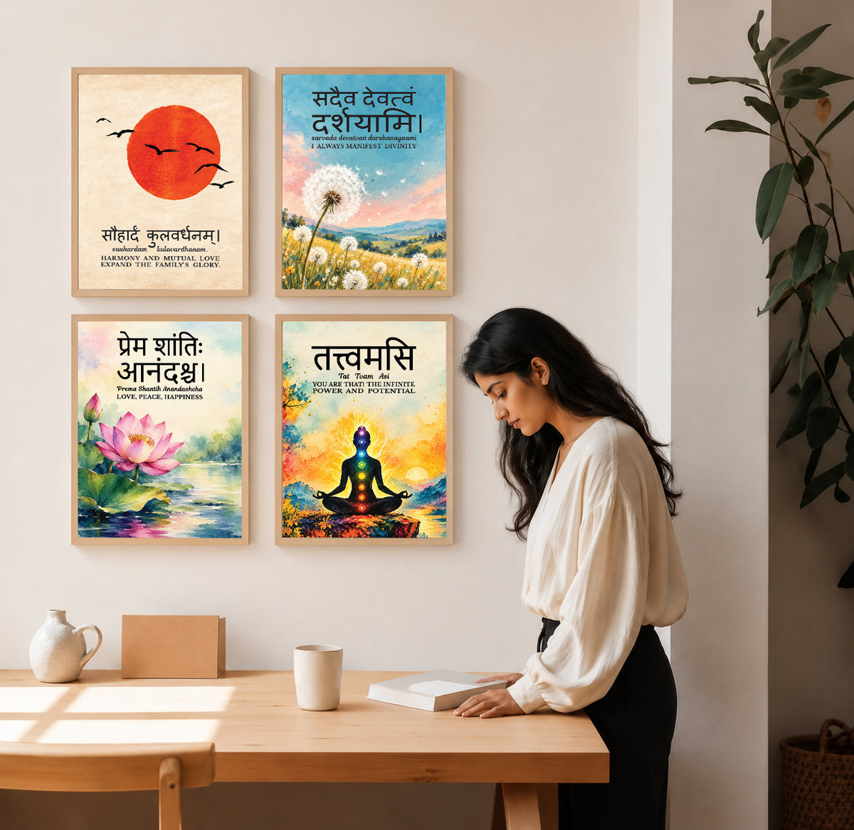 Family Home Gita Upanishad Sanskrit Hindi Wall Decor (Set of 4)