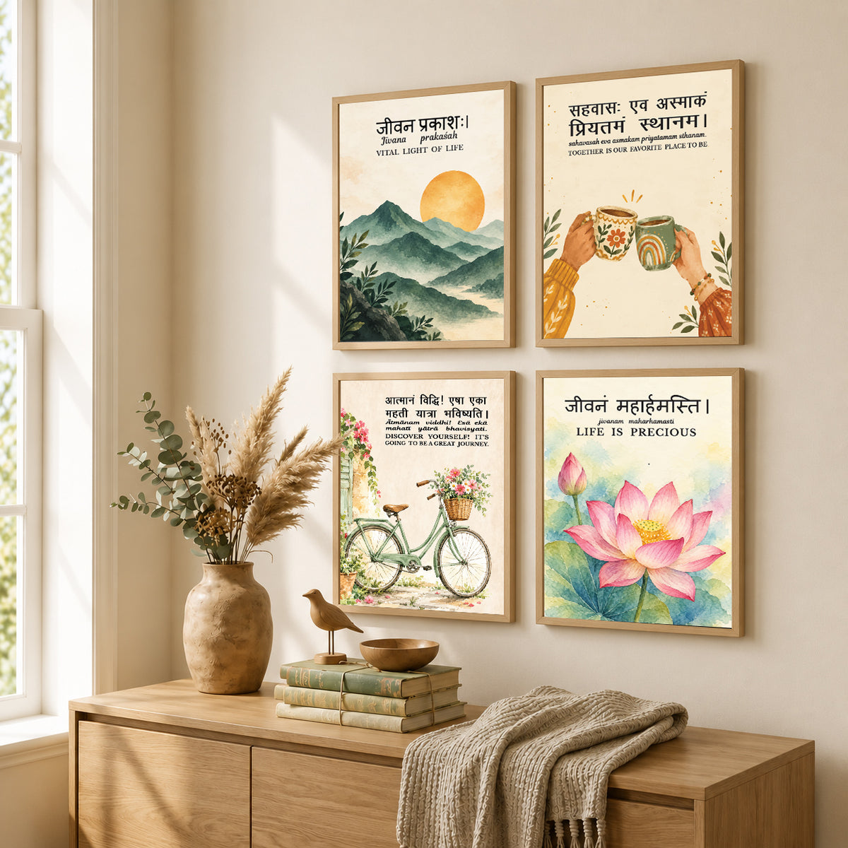 Family Home Sanskrit Quotes (Set of 4)