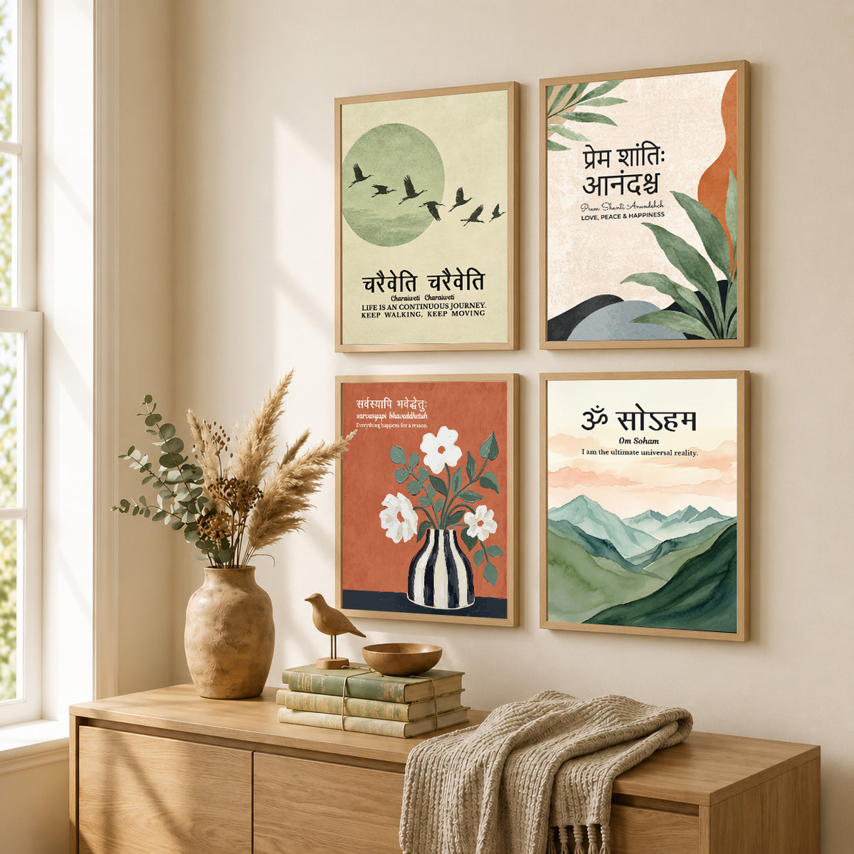 Family Home Gita Upanishad Sanskrit Hindi Wall Decor (Set of 4)