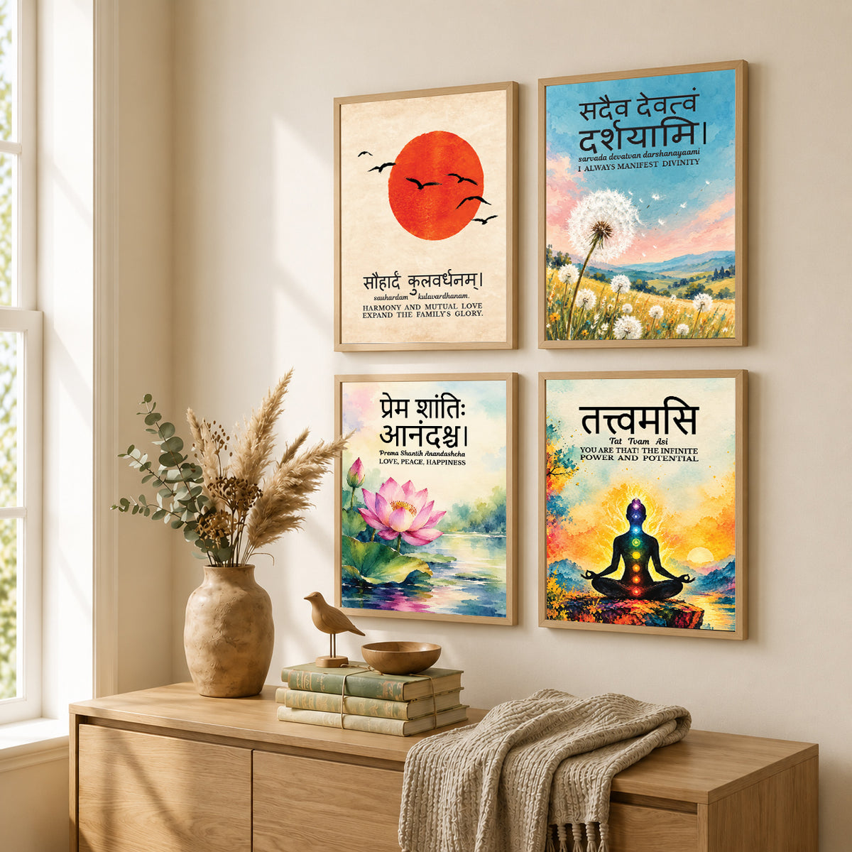 Family Home Gita Upanishad Sanskrit Hindi Wall Decor (Set of 4)