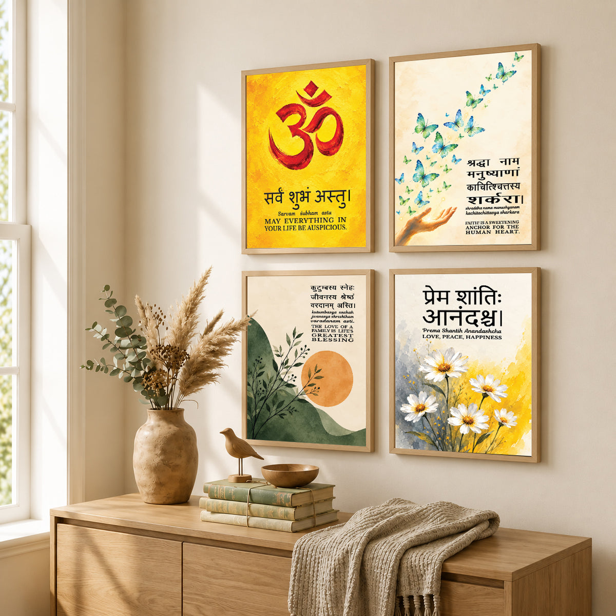 Family Home Gita Upanishad Sanskrit Hindi Wall Decor (Set of 4)