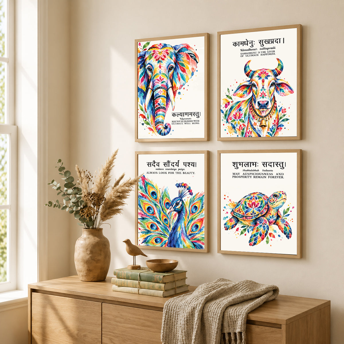 Family Home Gita Upanishad Sanskrit Hindi Wall Decor (Set of 4)