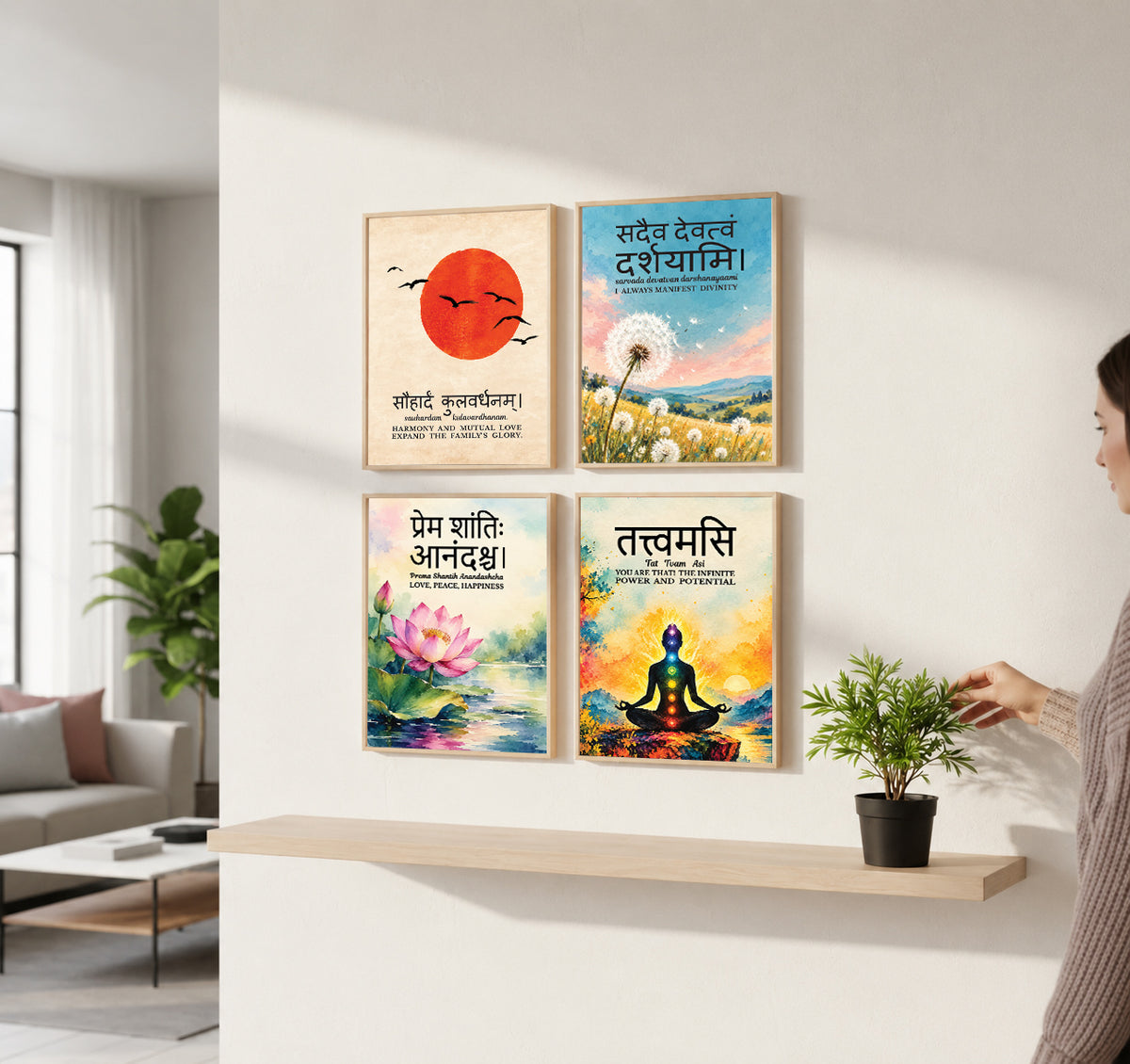 Family Home Gita Upanishad Sanskrit Hindi Wall Decor (Set of 4)