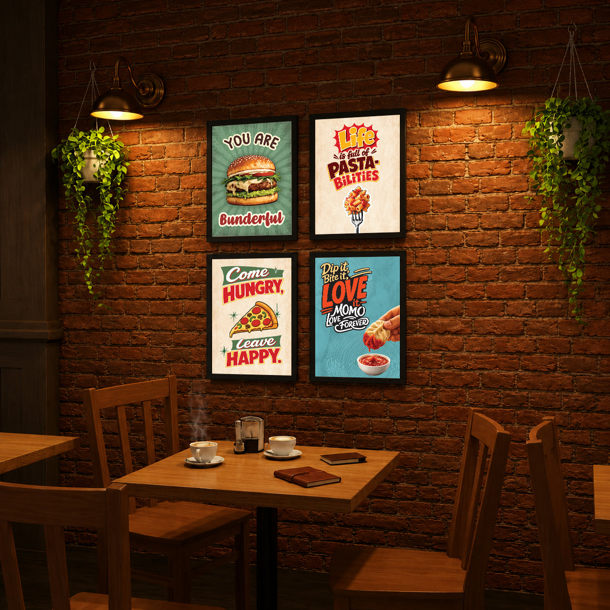Restaurant Pizza Burger  Pasta Momos Food (Set of 4)