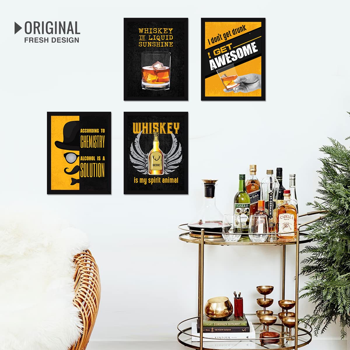 Bar, Alcohol, Whisky,  (Set of 4)