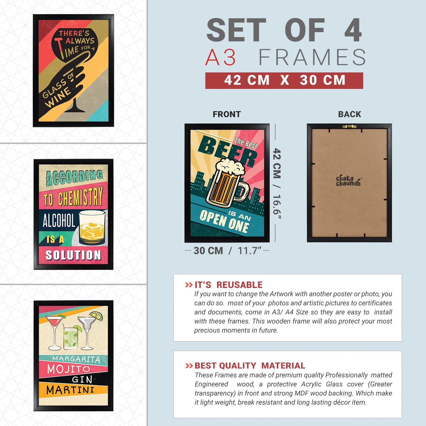 Bar,  Cocktail, Beer, Wine Quotes (Set of 8)