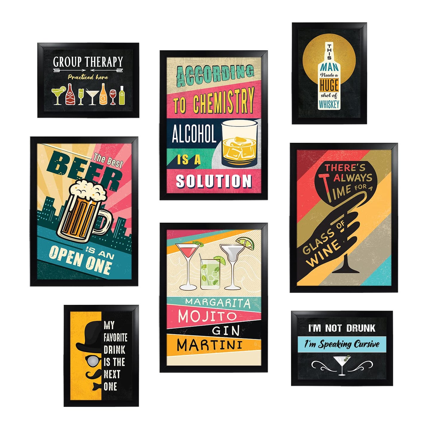 Bar,  Cocktail, Beer, Wine Quotes (Set of 8)