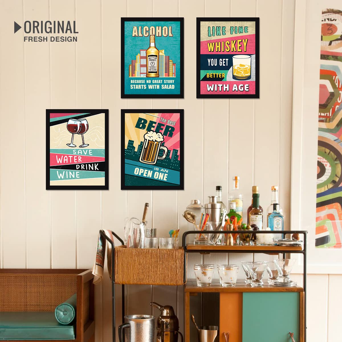 Bar, Alcohol, Whisky,  Beer (Set of 4)