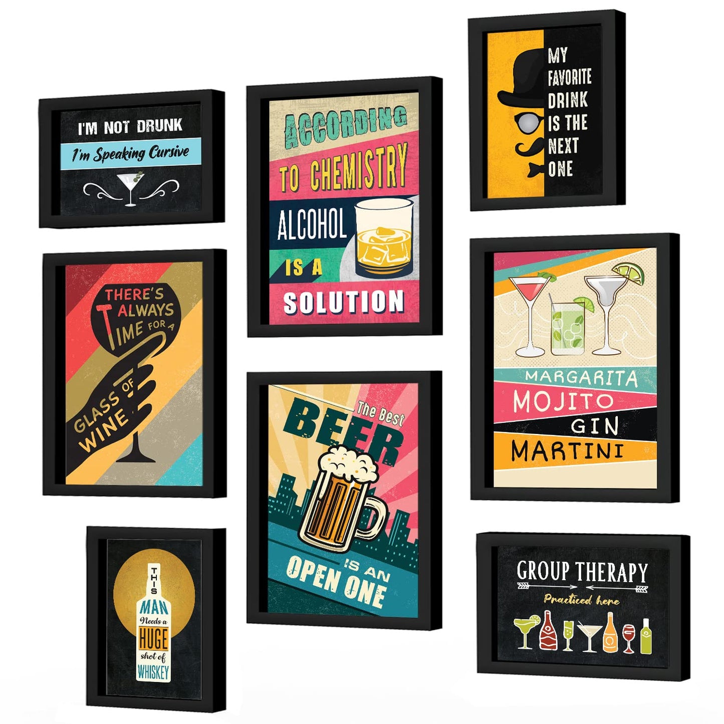 Bar,  Cocktail, Beer, Wine Quotes (Set of 8)