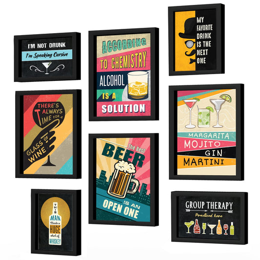 Bar,  Cocktail, Beer, Wine Quotes (Set of 8)
