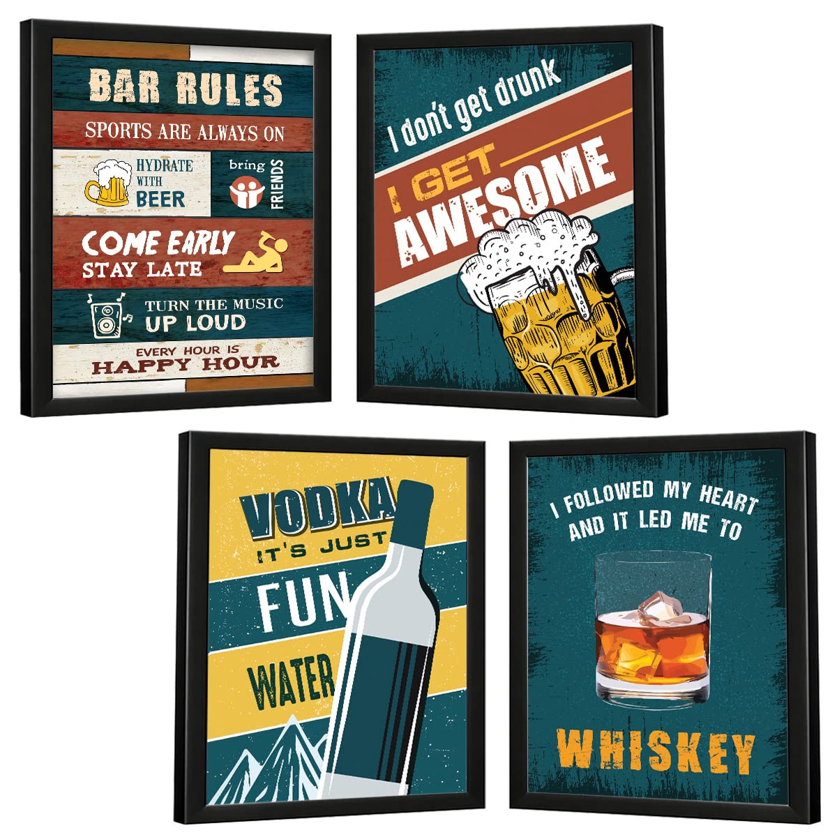 Bar, Rum, Whisky, Vodka (Set of 4)