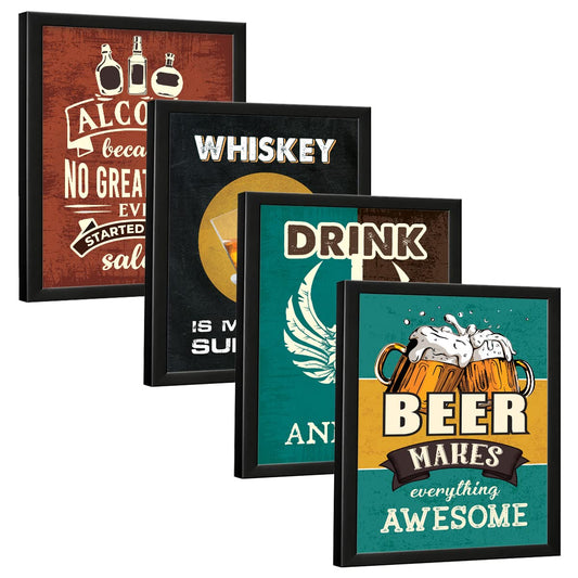 Bar, Alcohol, Whisky, Vodka  Beer (Set of 4)